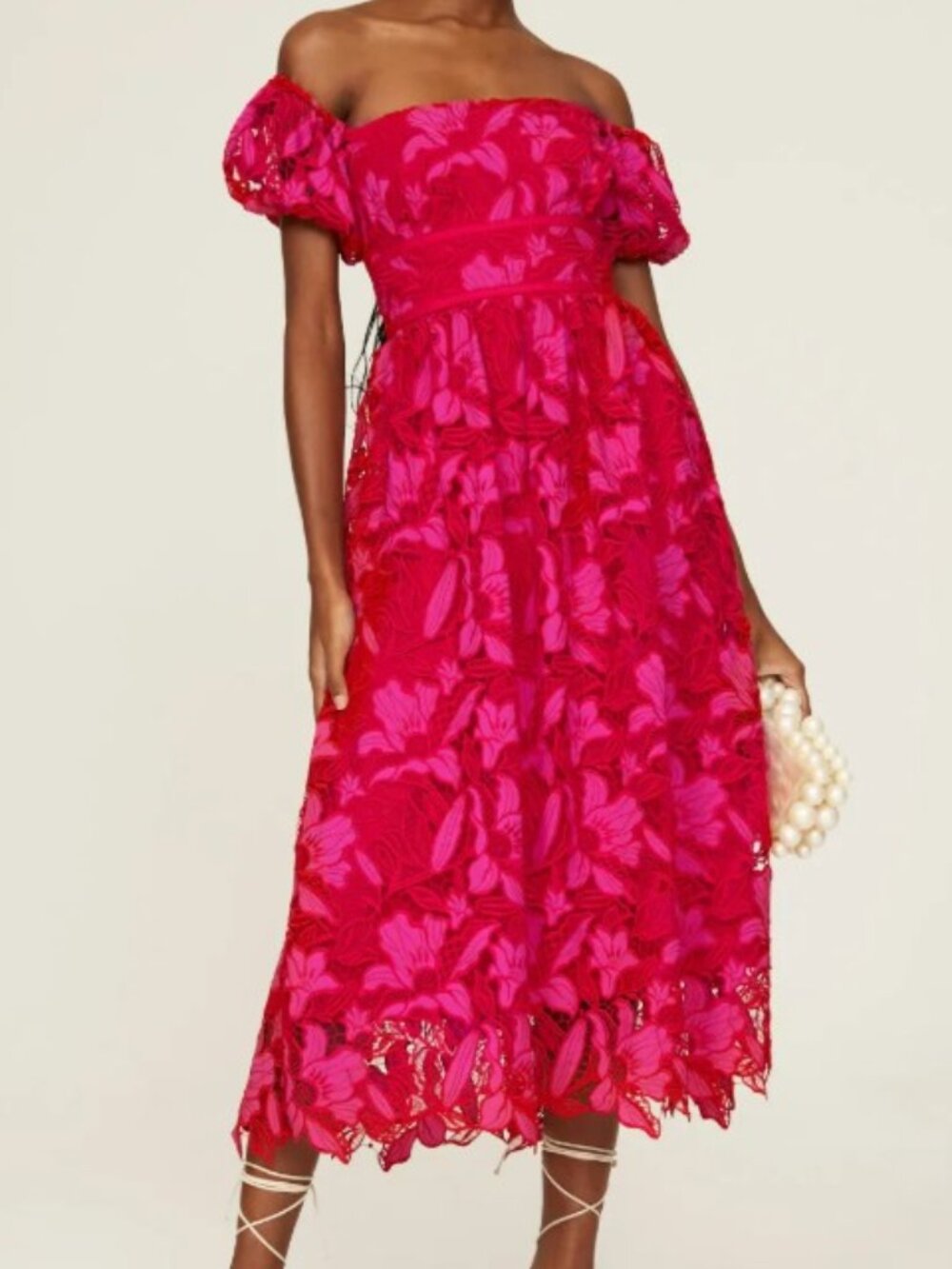 ML Monique Lhuillier Floral Lace Dress Red size 0